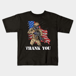 Patriotic American Flag Thank You Men Women Girls Boys Kids Kids T-Shirt